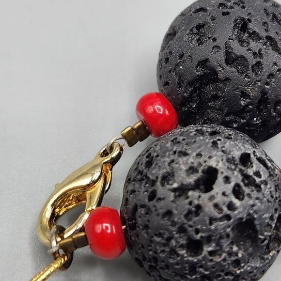 Lava Rock Necklace & Bracelet Set 18" + 3" Red Spacer Beads Lobster Clasp - Picture 7 of 10